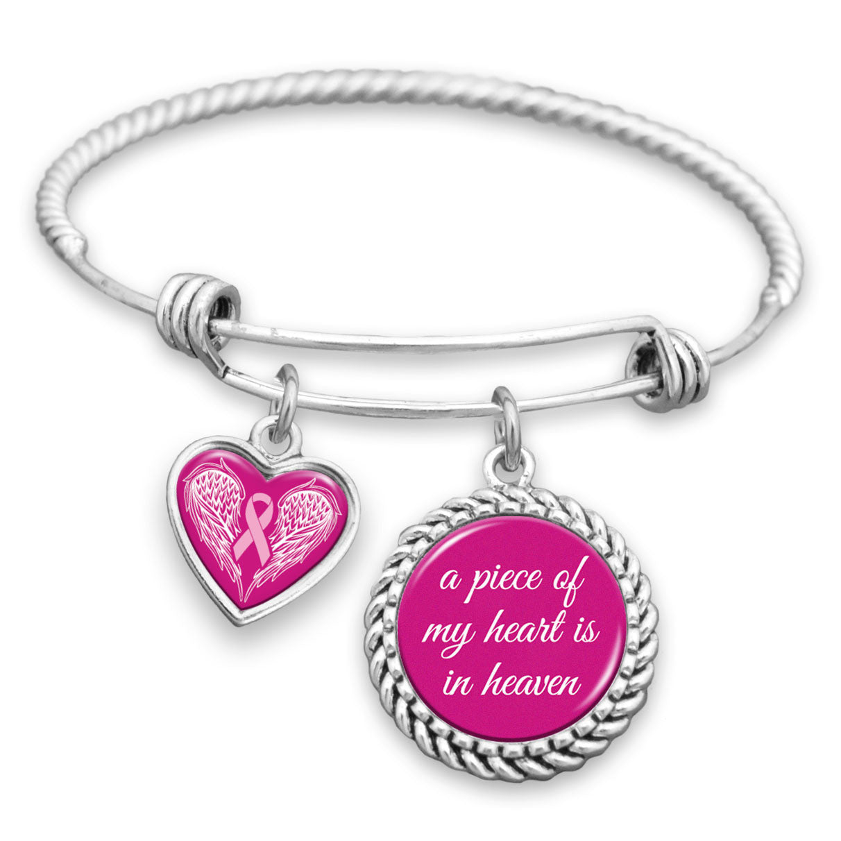 Piece Of My Heart Breast Cancer Ribbon Wings Charm Bracelet