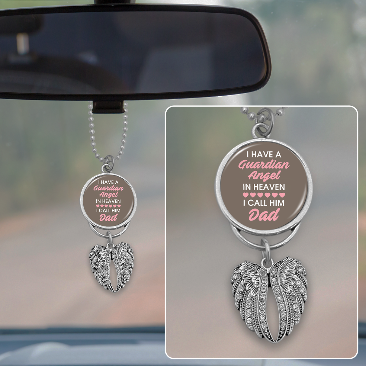 Guardian Angel In Heaven Dad Angel Wings Rearview Mirror Charm