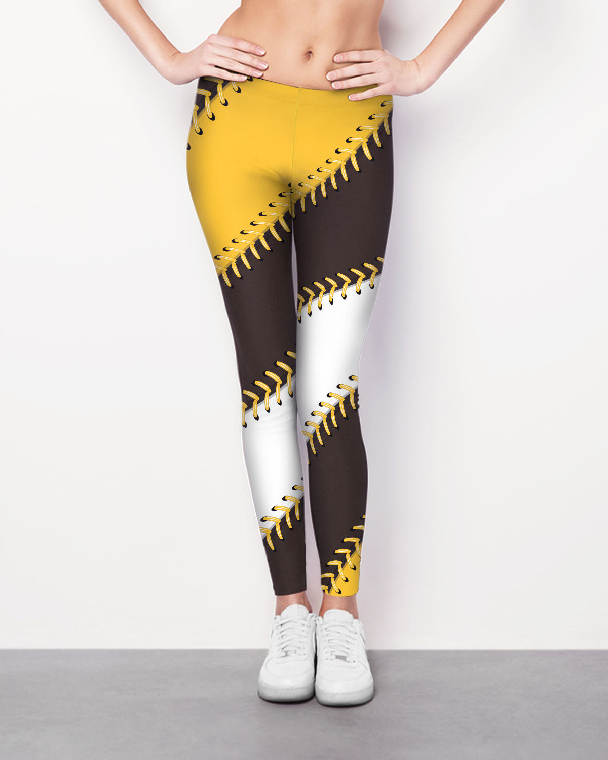 Yellow & Brown Baseball Stitch Leggings – Brave New Look