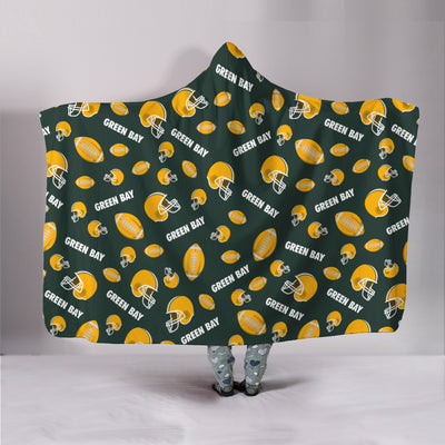 Green Bay All-Over Football Print Hooded Blanket
