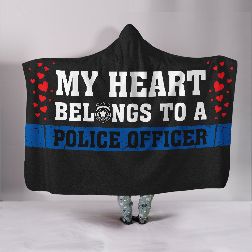 My Heart Belongs To A Police Officer Hooded Blanket