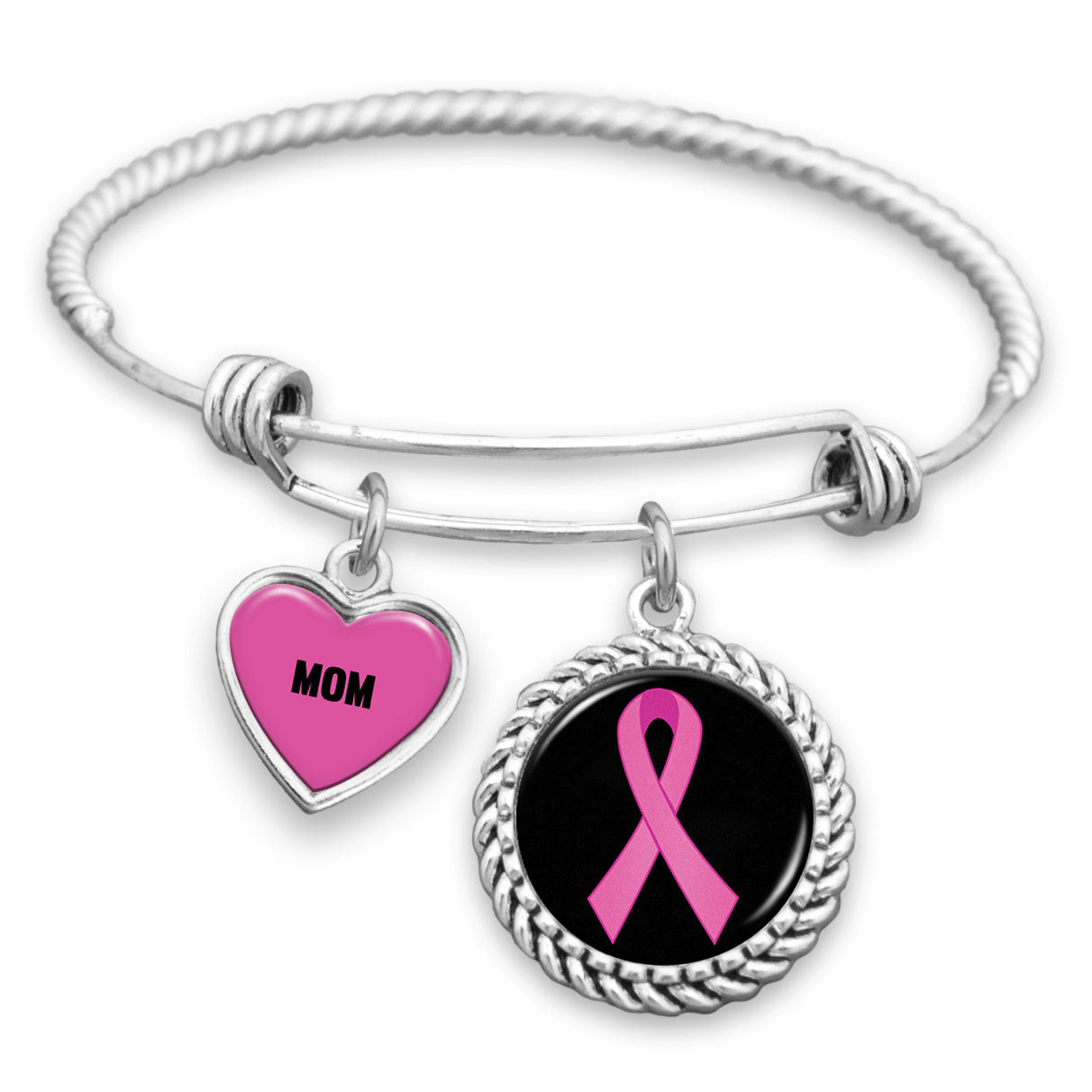 Personalized Breast Cancer Awareness Ribbon Charm Bracelet