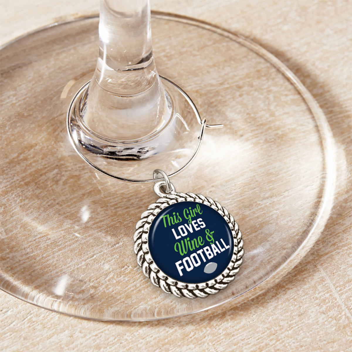 Seattle This Girl Loves Wine & Football Wine Glass Charm
