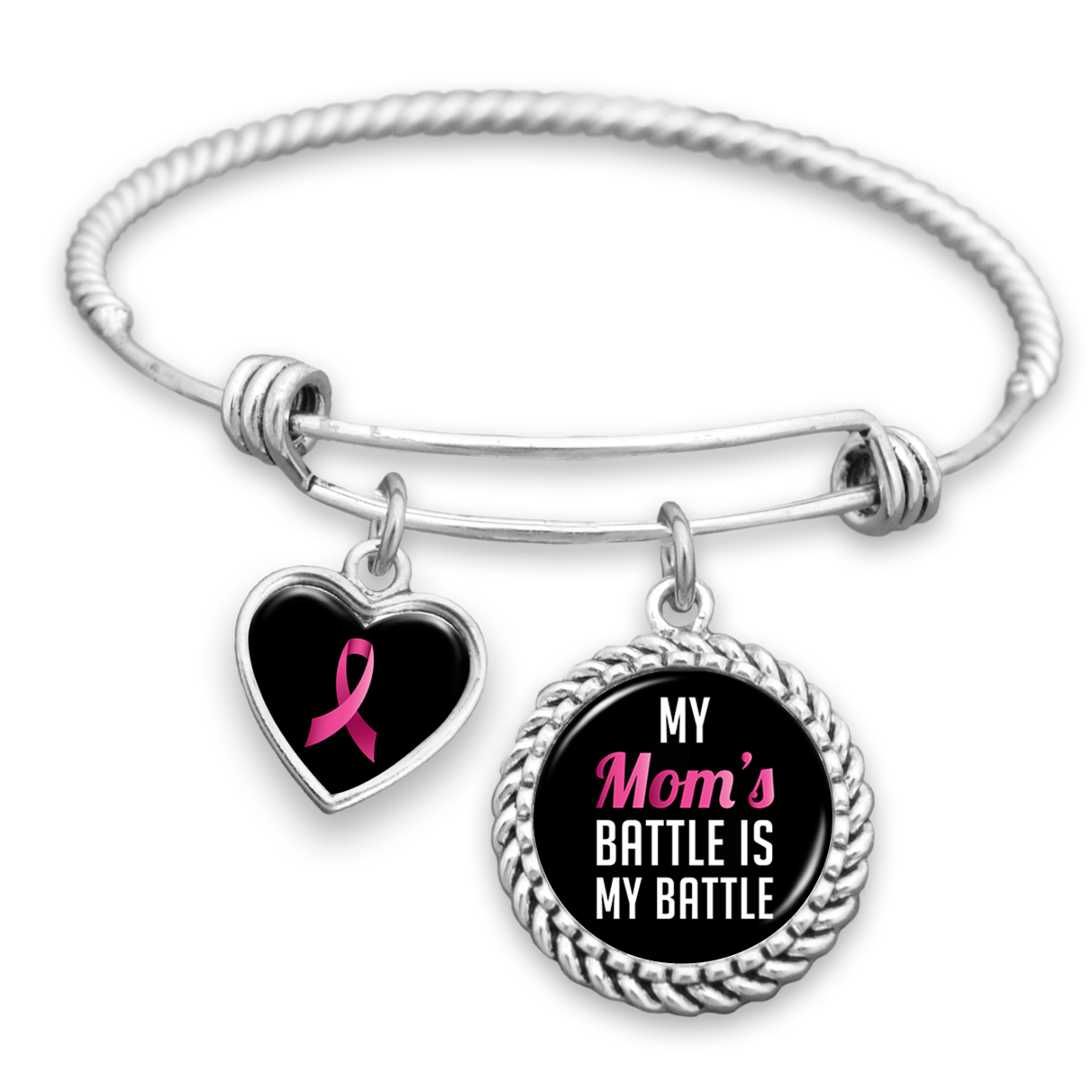 My Mom's Battle Is My Battle Breast Cancer Awareness Charm Bracelet