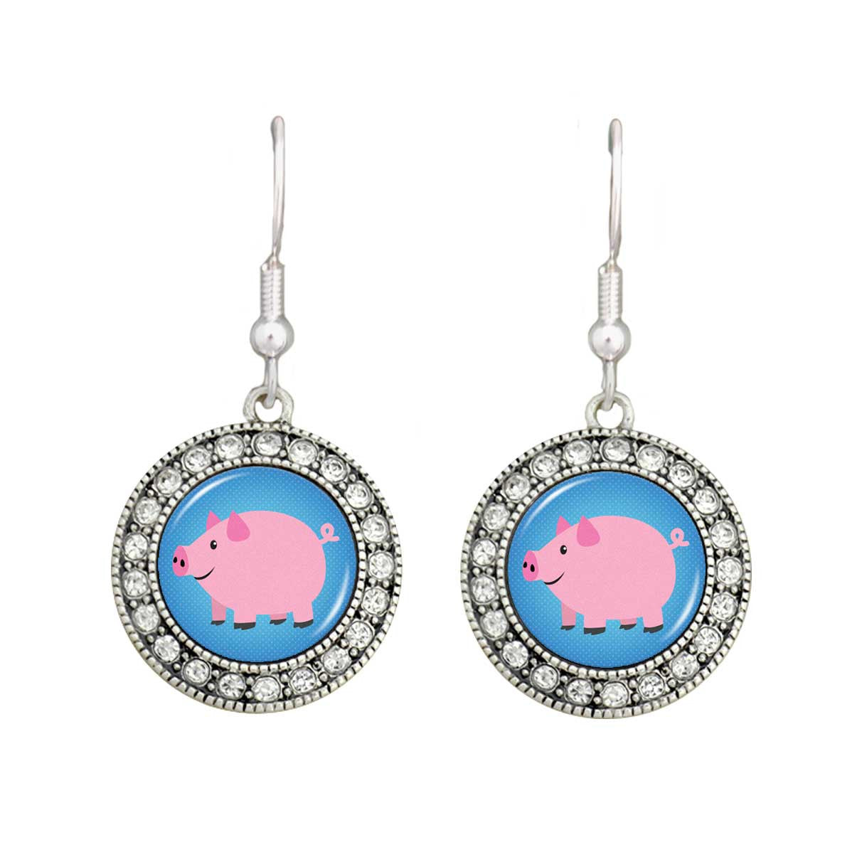 Cute Pig Crystal Circle Earrings