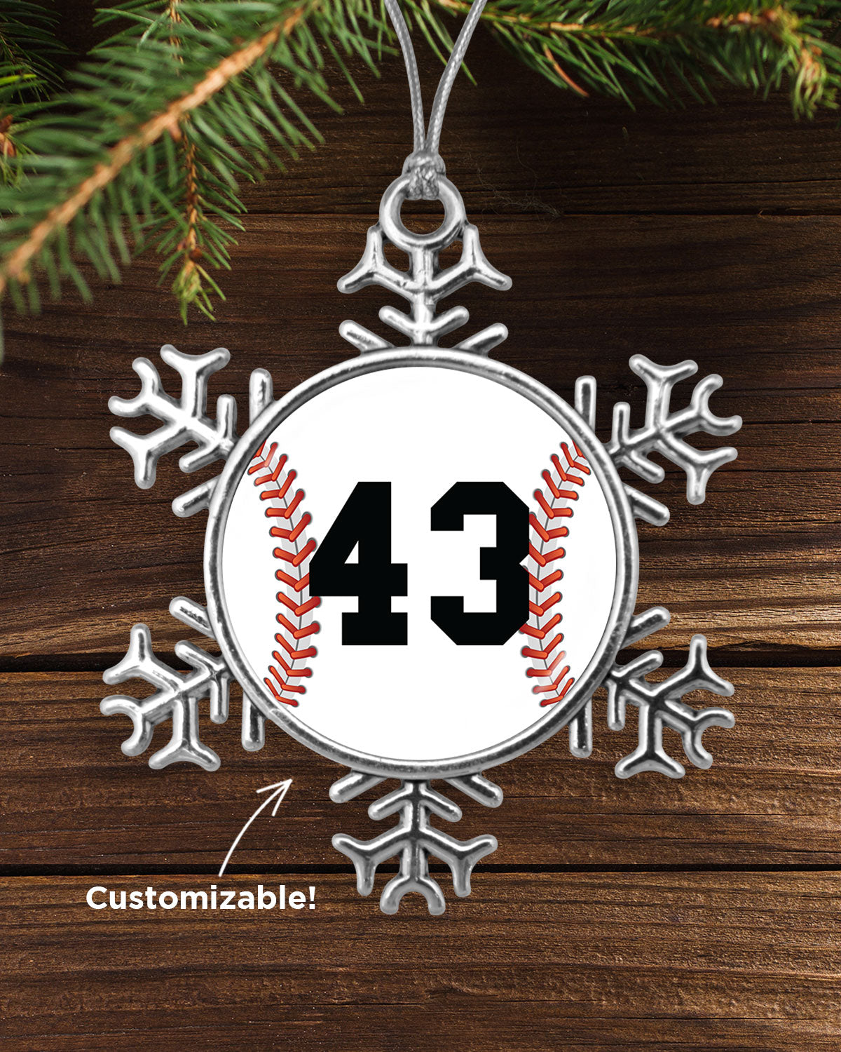 Customizable Baseball Number Snowflake Ornament
