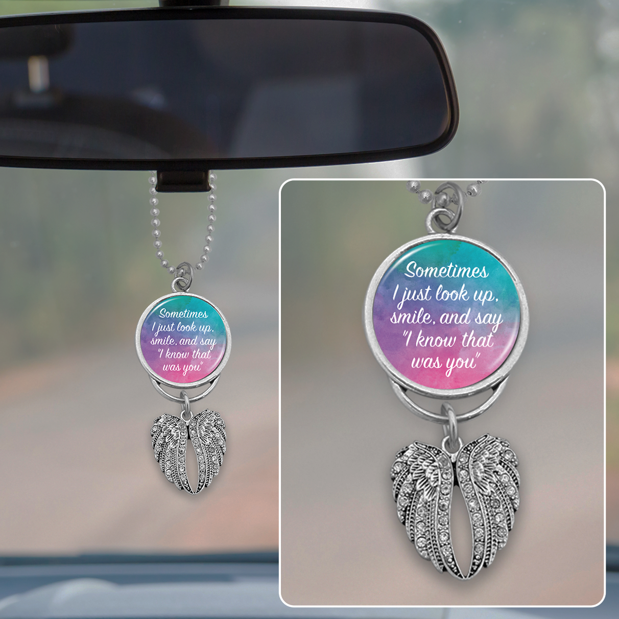 Watercolor Know That Was You Angel Wings Rearview Mirror Charm