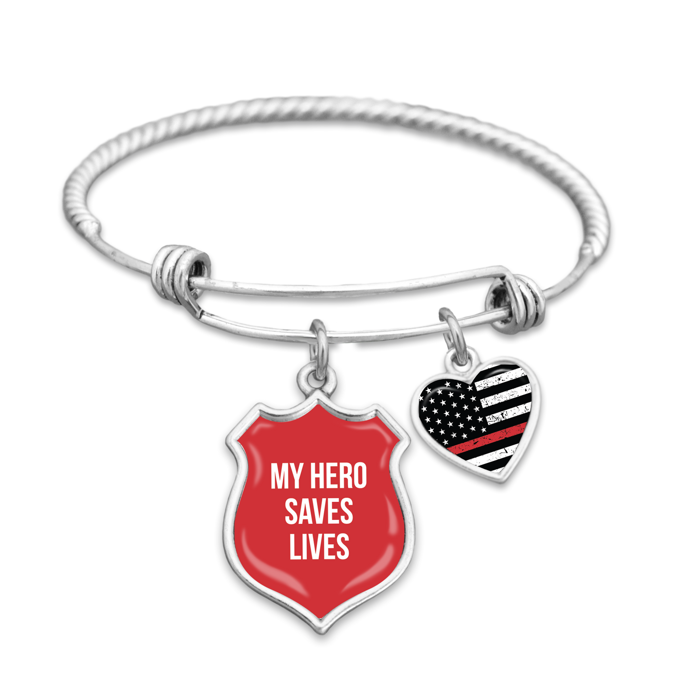My Hero Saves Lives Thin Red Line Charm Bracelet