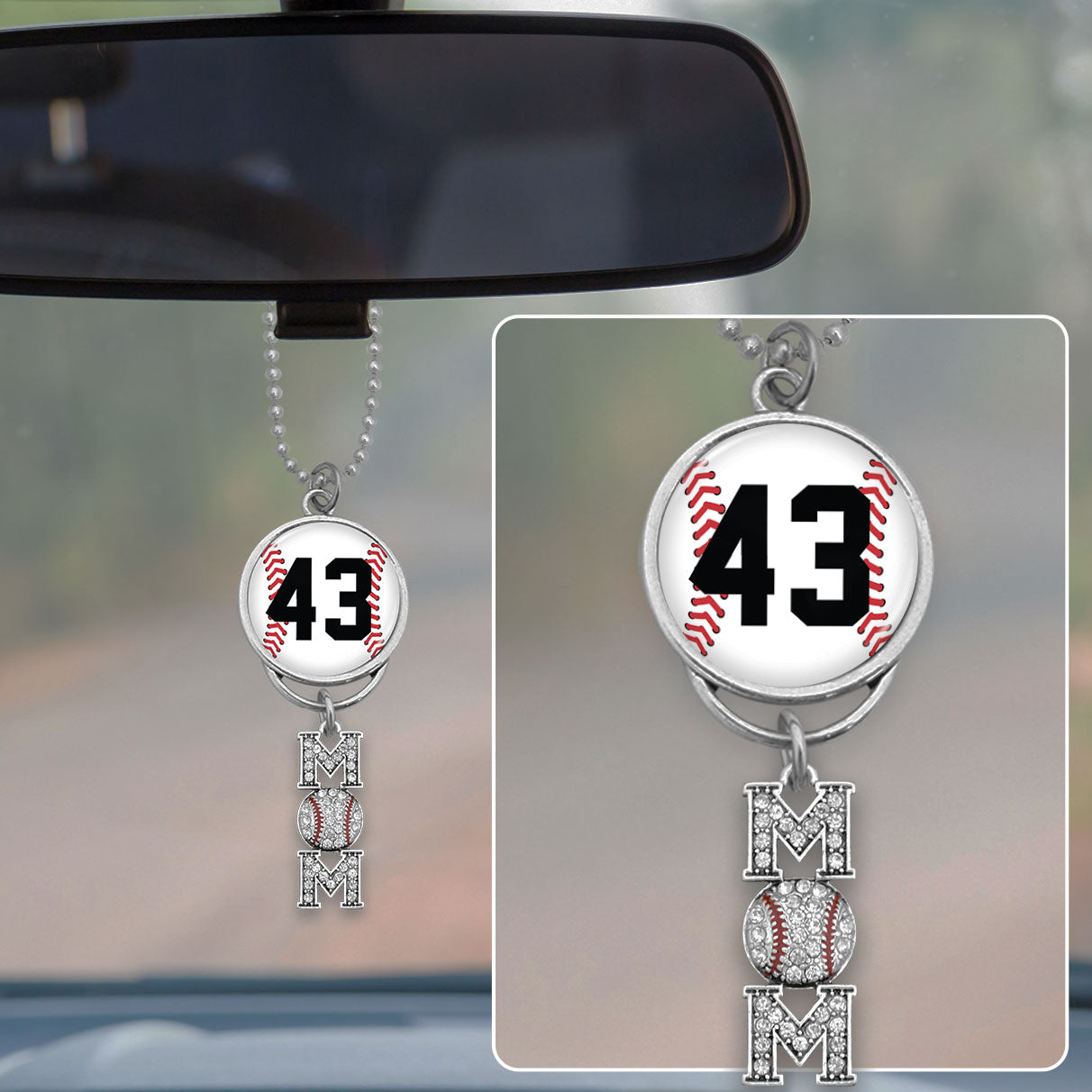 Baseball Personalized Number Rearview Mirror Charm
