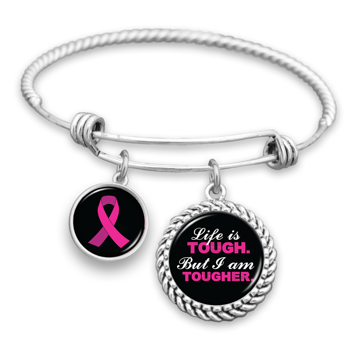 Life Is Tough, But I Am Tougher Breast Cancer Awareness Charm Bracelet