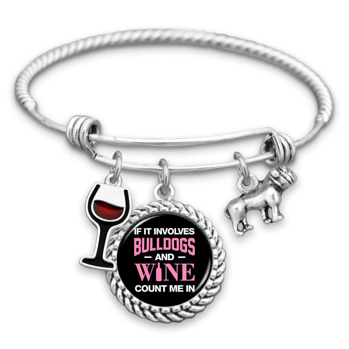 If It Involves Bulldogs And Wine, Count Me In Charm Bracelet