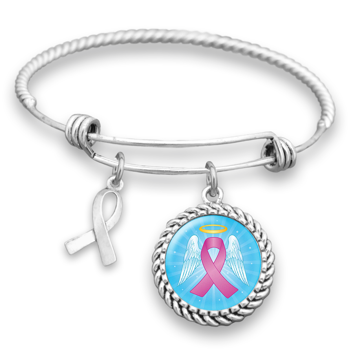 Angel Breast Cancer Ribbon Charm Bracelet