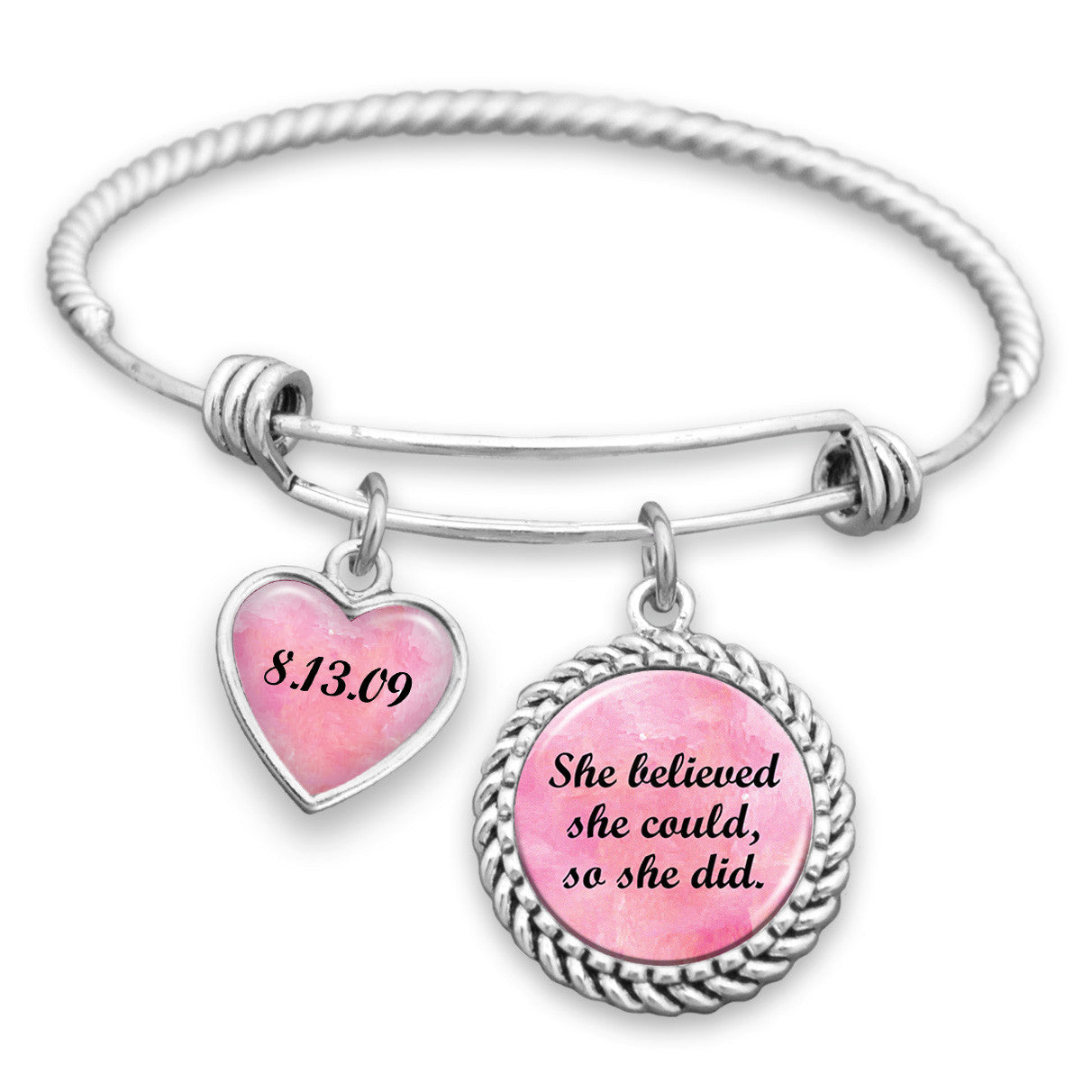 She Believed She Could, So She Did Personalized Sobriety Date Charm Bracelet