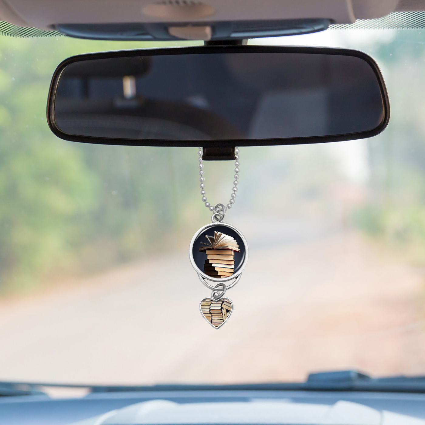 Book Stack Rearview Mirror Charm