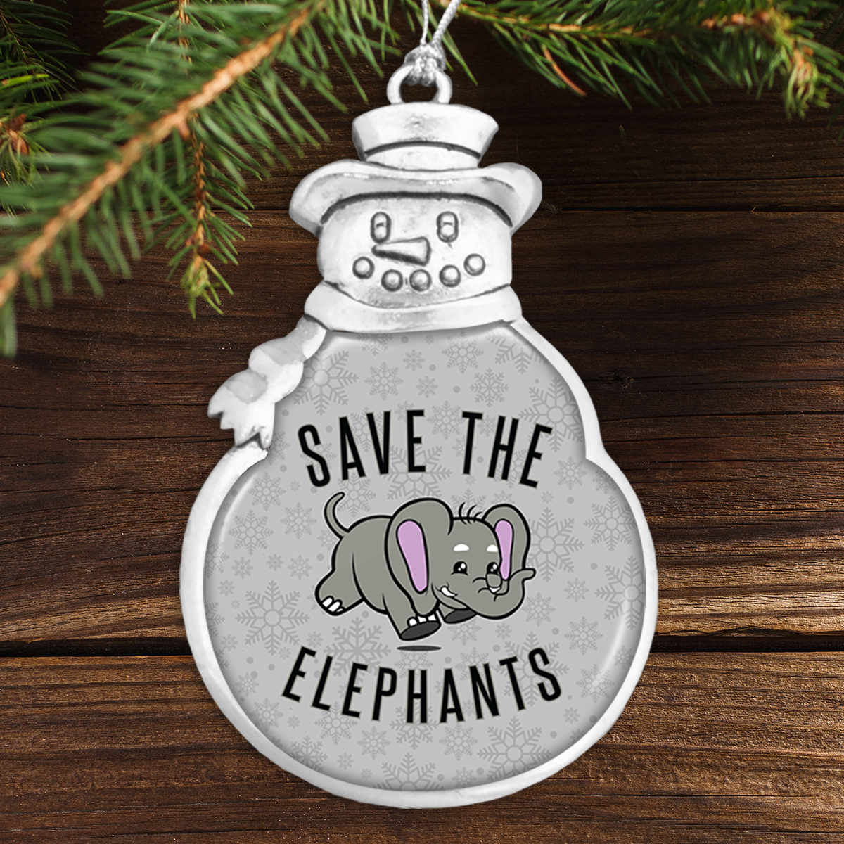 Save The Elephants Snowman Ornament