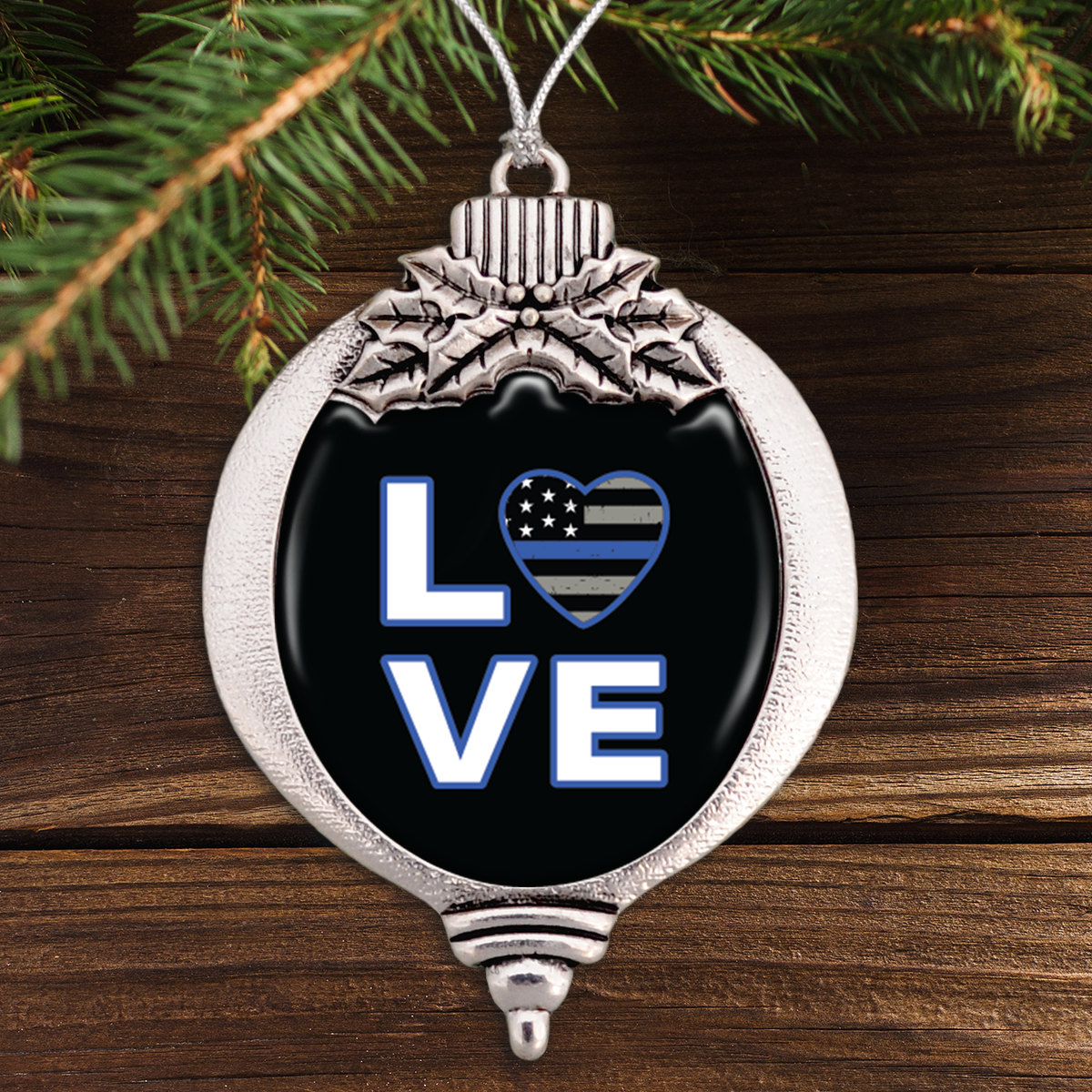 Thin Blue Line Love Bulb Ornament