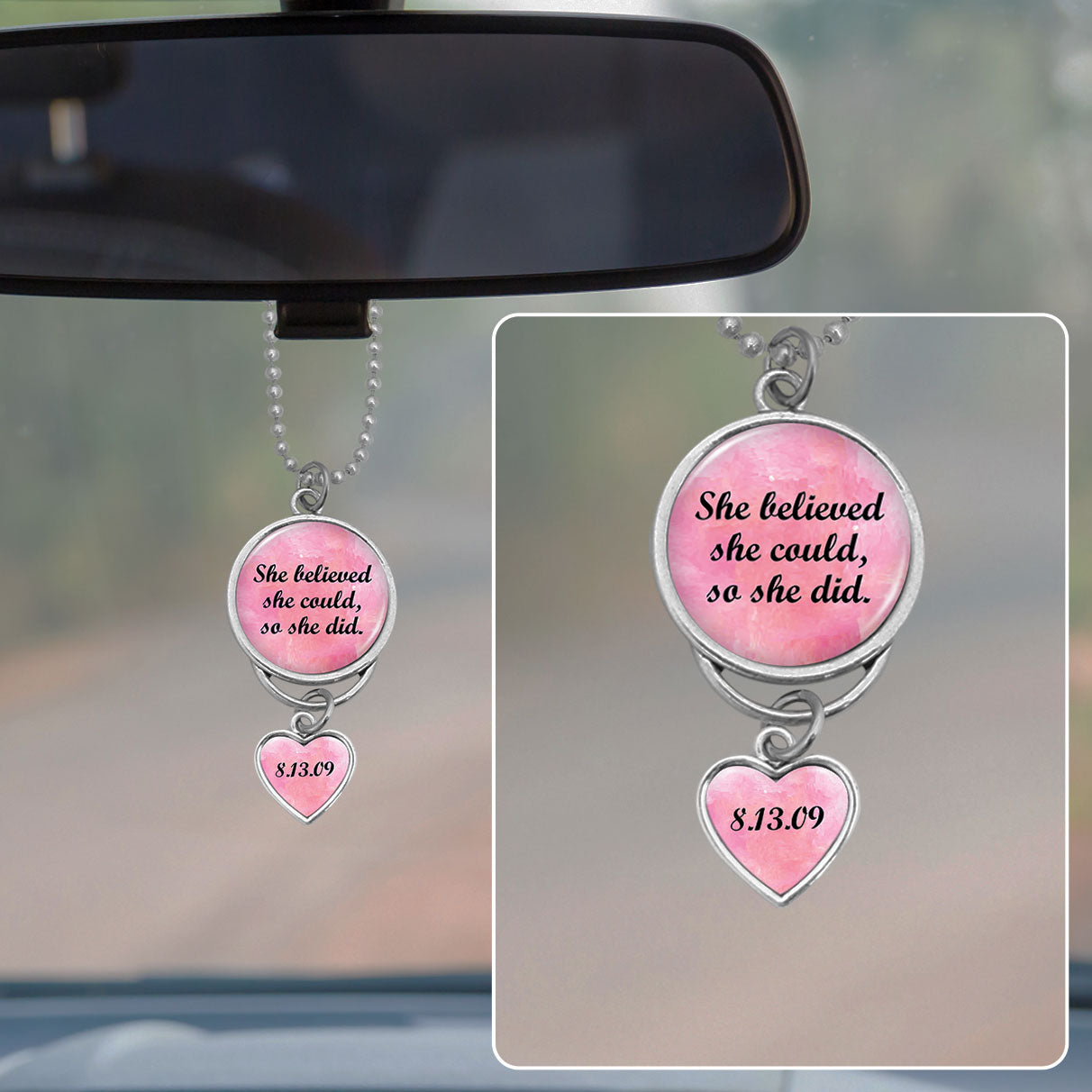 She Believed She Could Personalized Sobriety Date Rearview Mirror Charm