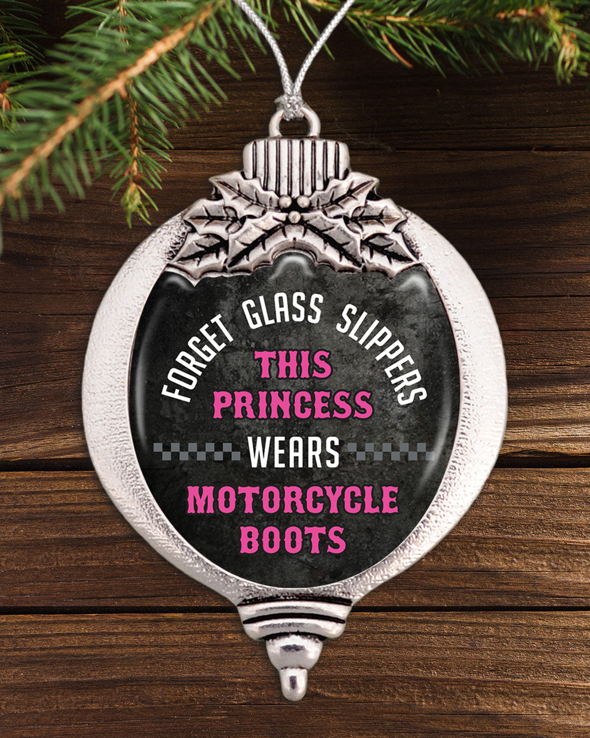 Forget Glass Slippers, This Princess Wears Motorcycle Boots Bulb Ornament