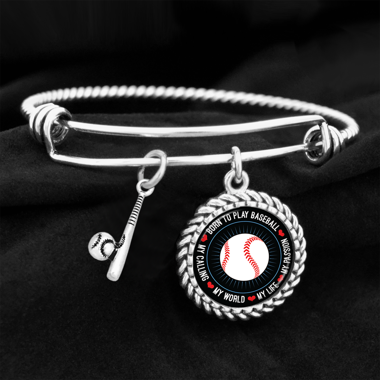 Born To Play Baseball Charm Bracelet