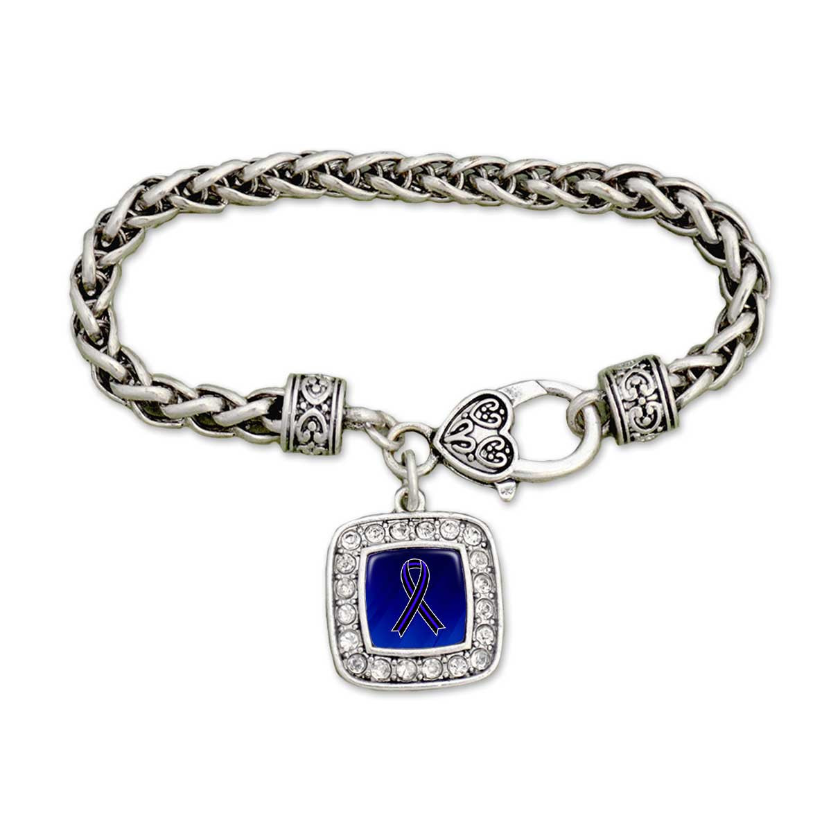 Thin Blue Line Ribbon Crystal Clamp Bracelet