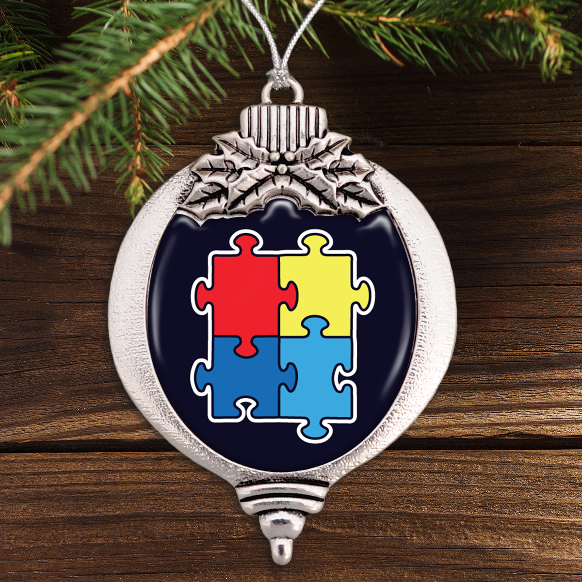 Puzzle Pieces Autism Awareness Bulb Ornament