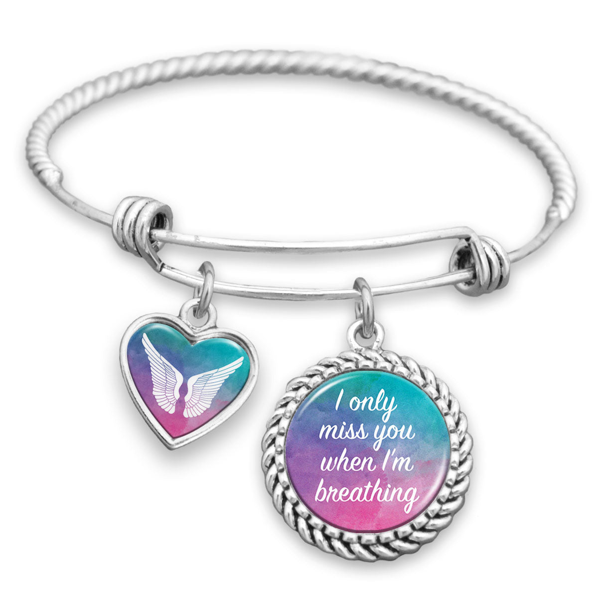I Only Miss You When I'm Breathing Watercolor Charm Bracelet