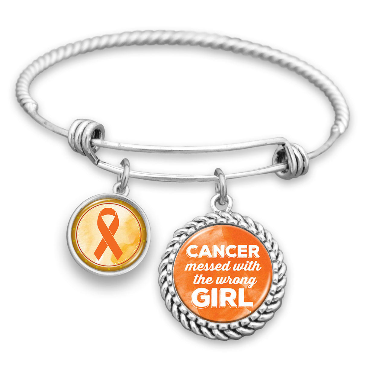 Leukemia Awareness "Cancer Messed With The Wrong Girl" Charm Bracelet
