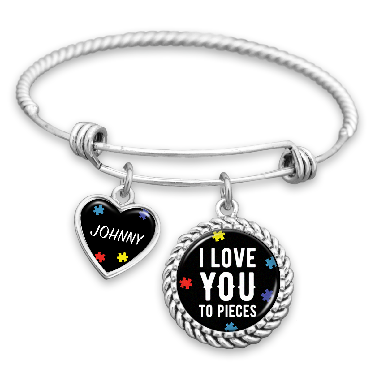 Personalized I Love You To Pieces Autism Awareness Charm Bracelet