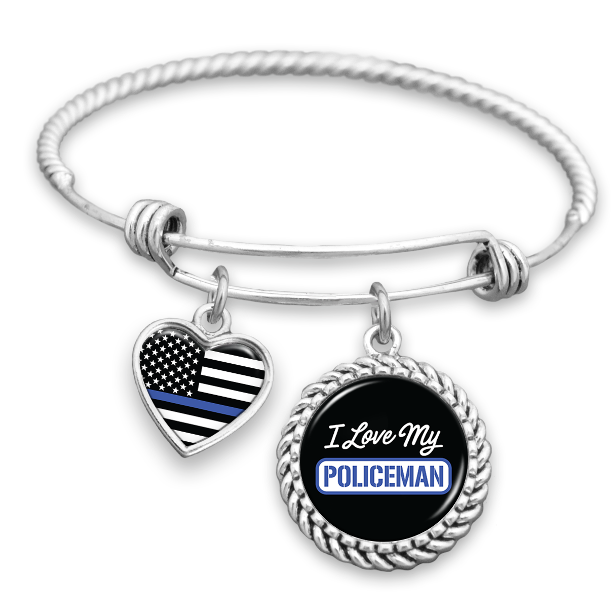 I Love My Policeman Thin Blue Line Charm Bracelet