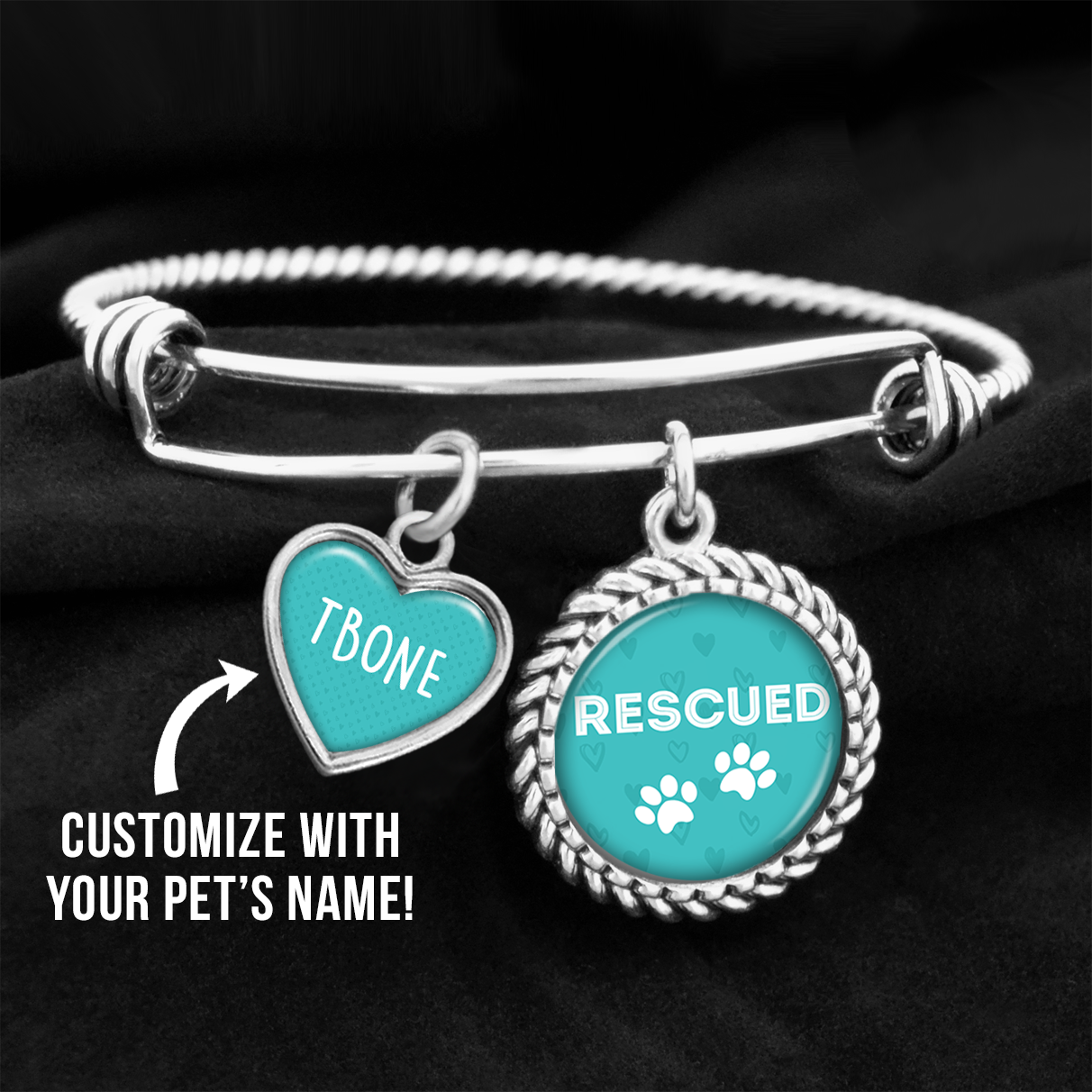 Customizable Pet Name Rescued Charm Bracelet