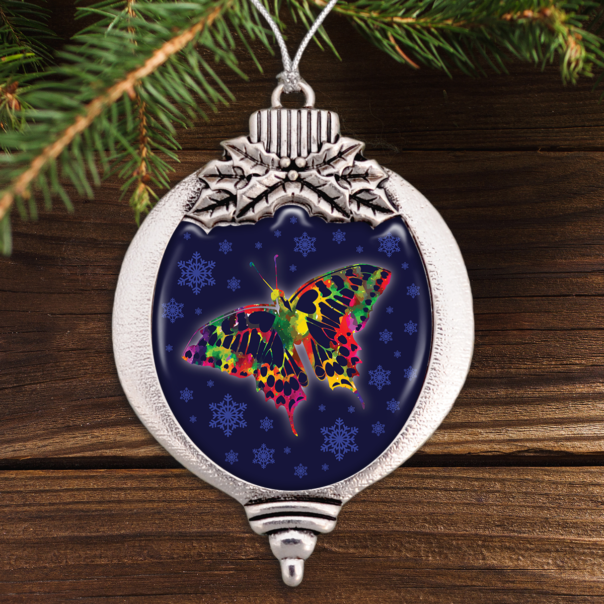 Watercolor & Snowflakes Butterfly Bulb Ornament
