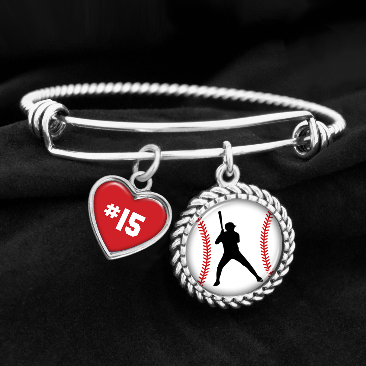 Customizable Baseball Player Heart Charm Bracelet