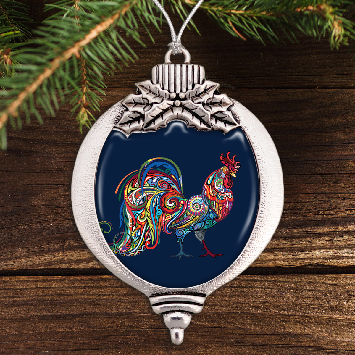 Rooster Colorful Swirl Bulb Ornament
