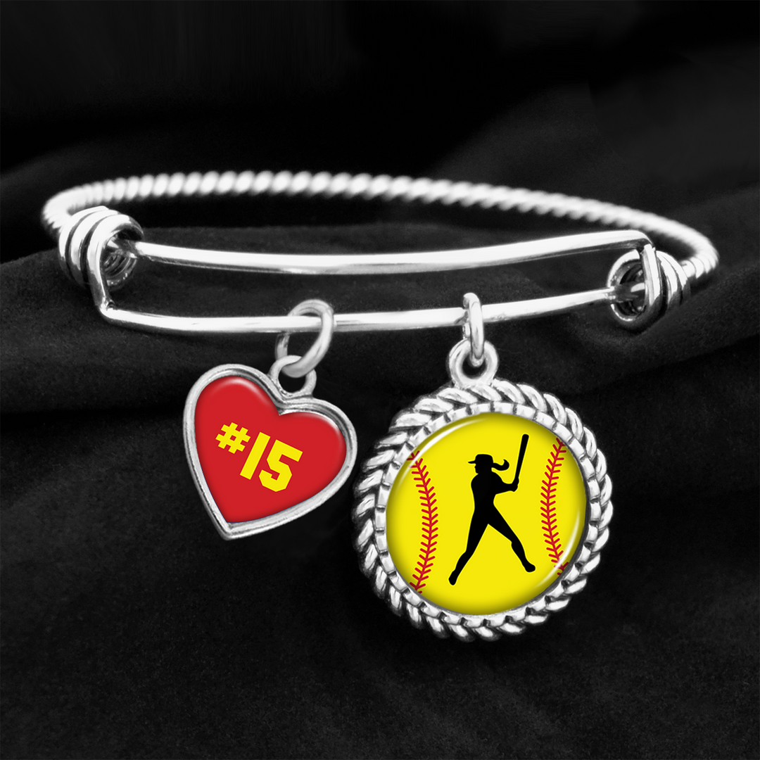 Customizable Softball Player Heart Charm Bracelet – Brave New Look