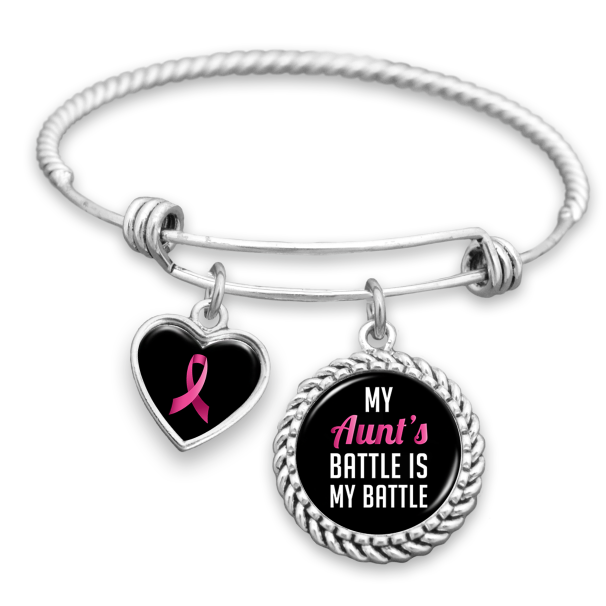 My Aunt's Battle Is My Battle Breast Cancer Awareness Charm Bracelet
