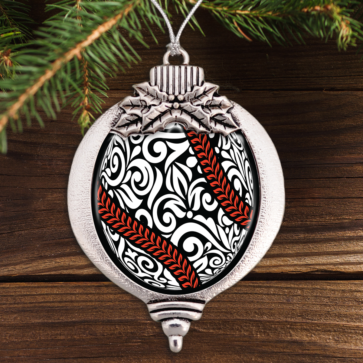 Baseball Fancy Swirl Bulb Ornament