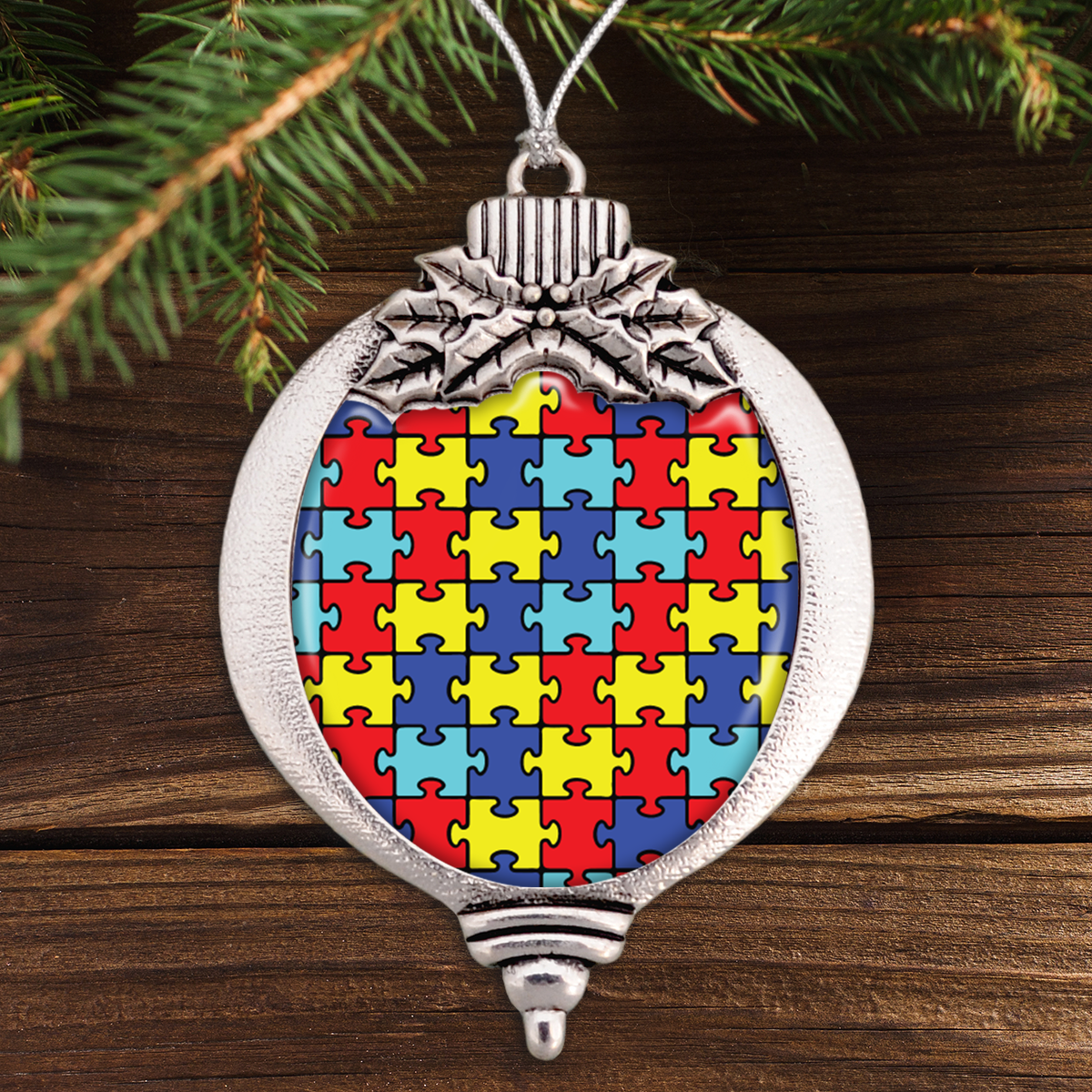 Puzzle Pattern Autism Awareness Bulb Ornament
