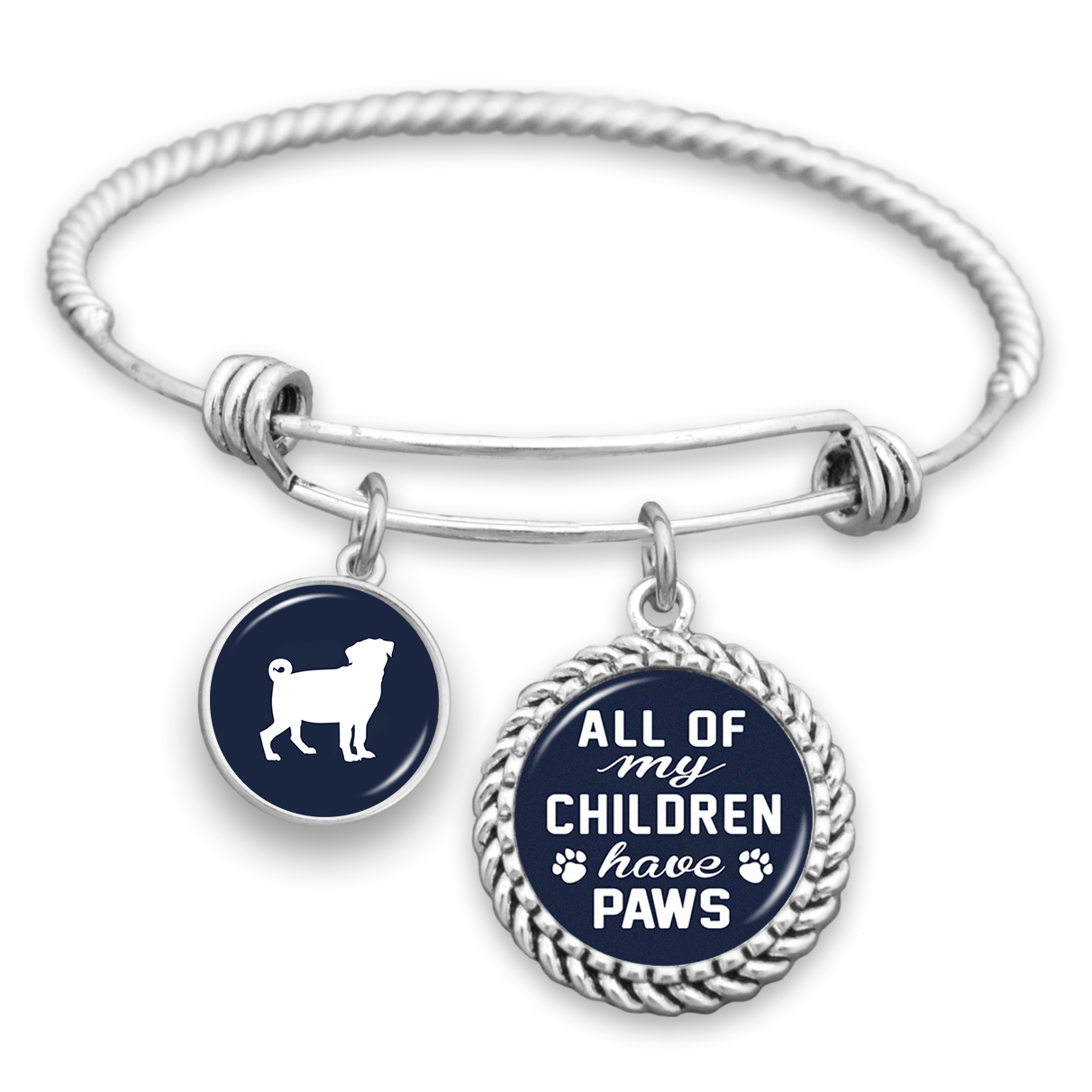 All Of My Children Have Paws Pug Charm Bracelet