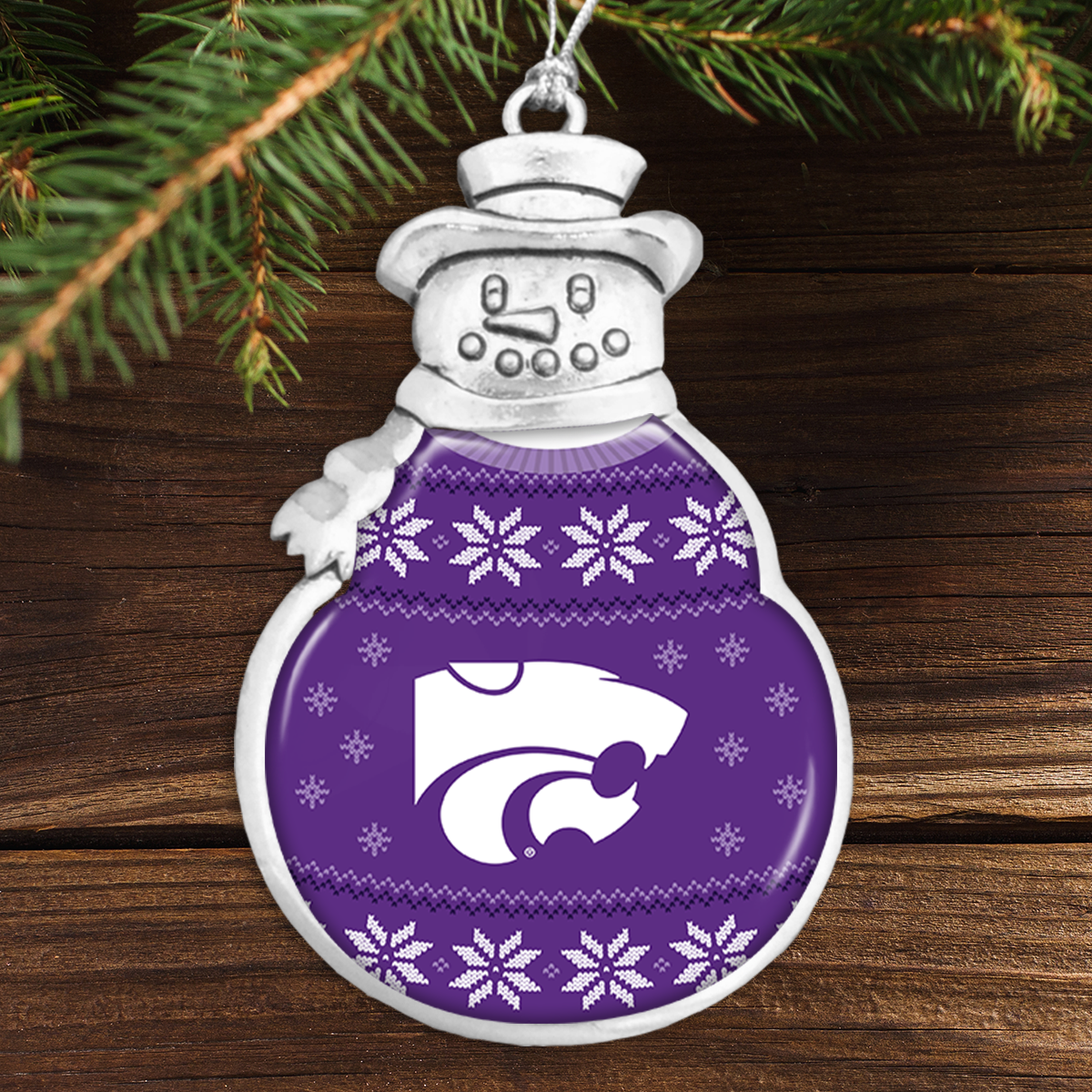 Kansas State Wildcats Holiday Sweater Snowman Ornament