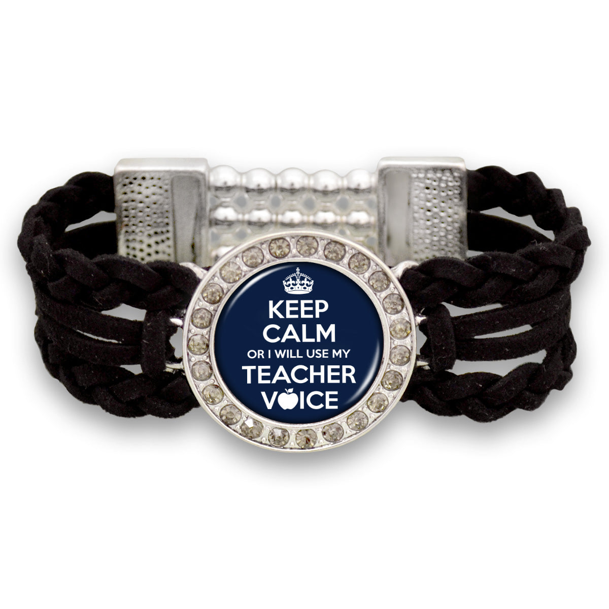 "Keep Calm Or I Will Use My Teacher Voice" Outdoors Suede Stretch Bracelet