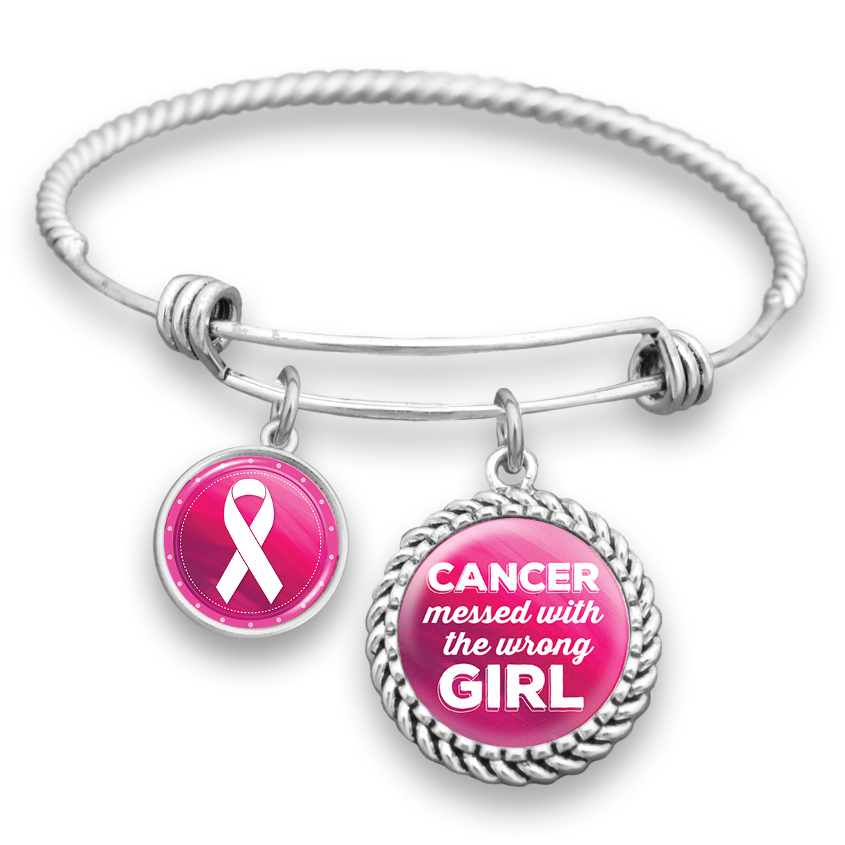 Breast Cancer Awareness "Cancer Messed With The Wrong Girl" Charm Bracelet