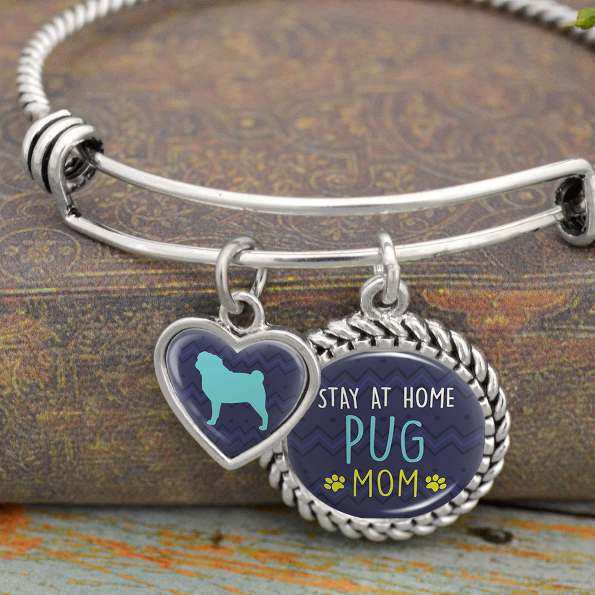 Stay At Home Pug Mom Charm Bracelet