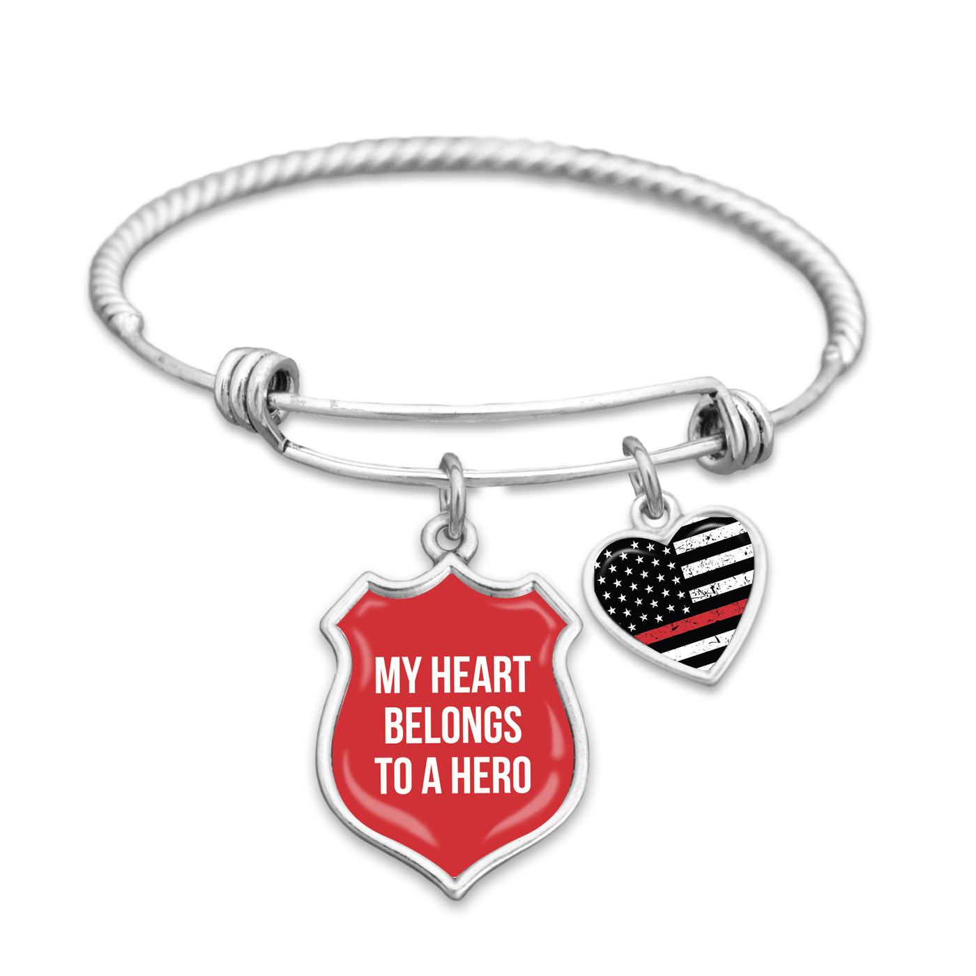 My Heart Belongs To A Hero Thin Red Line Charm Bracelet
