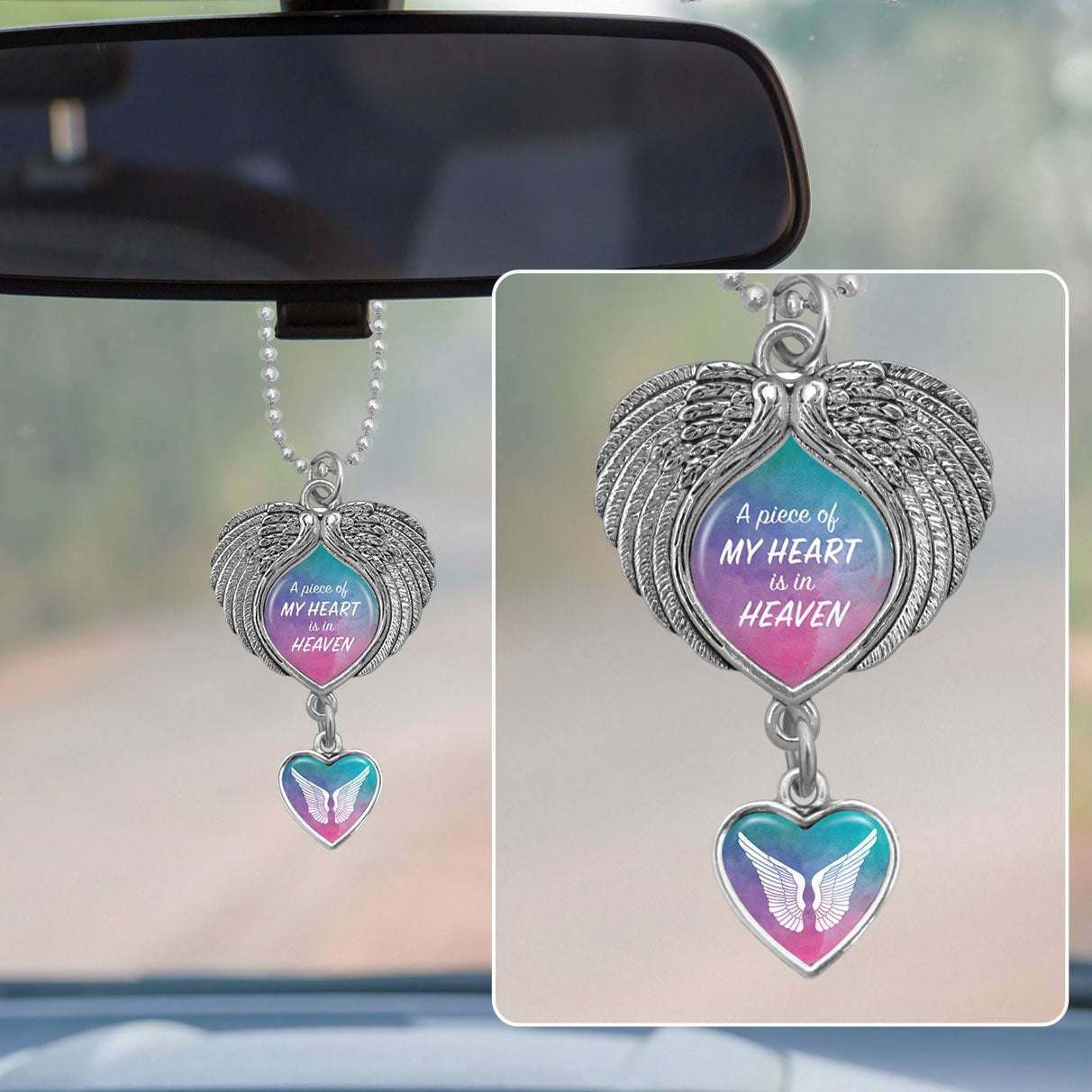 Watercolor Piece Of My Heart Wings Rearview Mirror Charm
