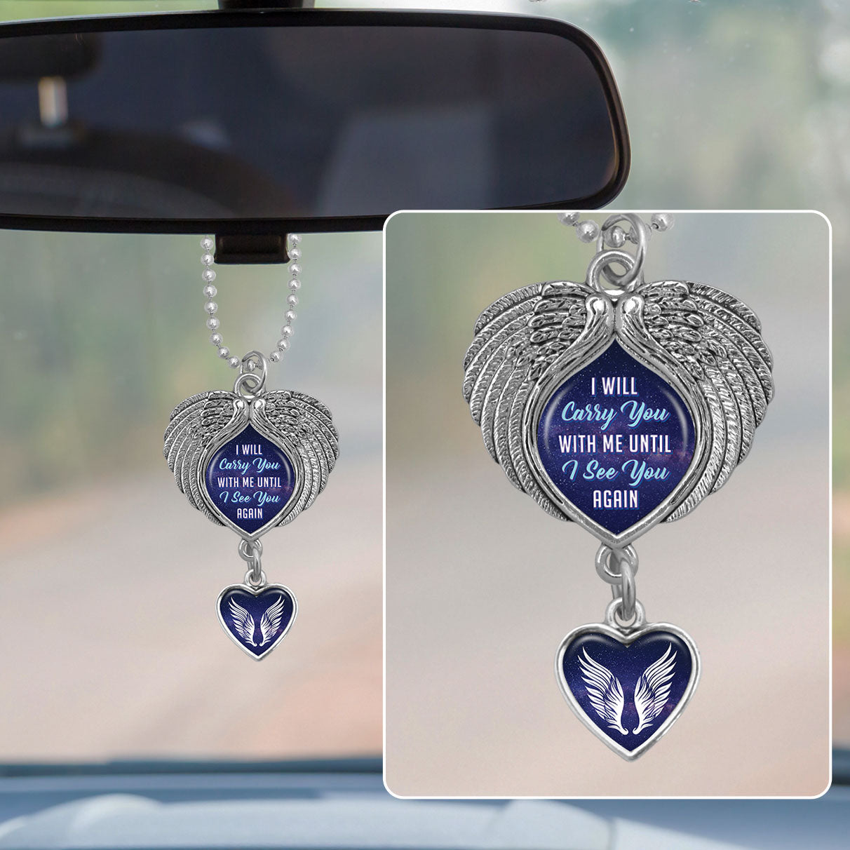 Carry You With Me Dark Sky Wings Rearview Mirror Charm