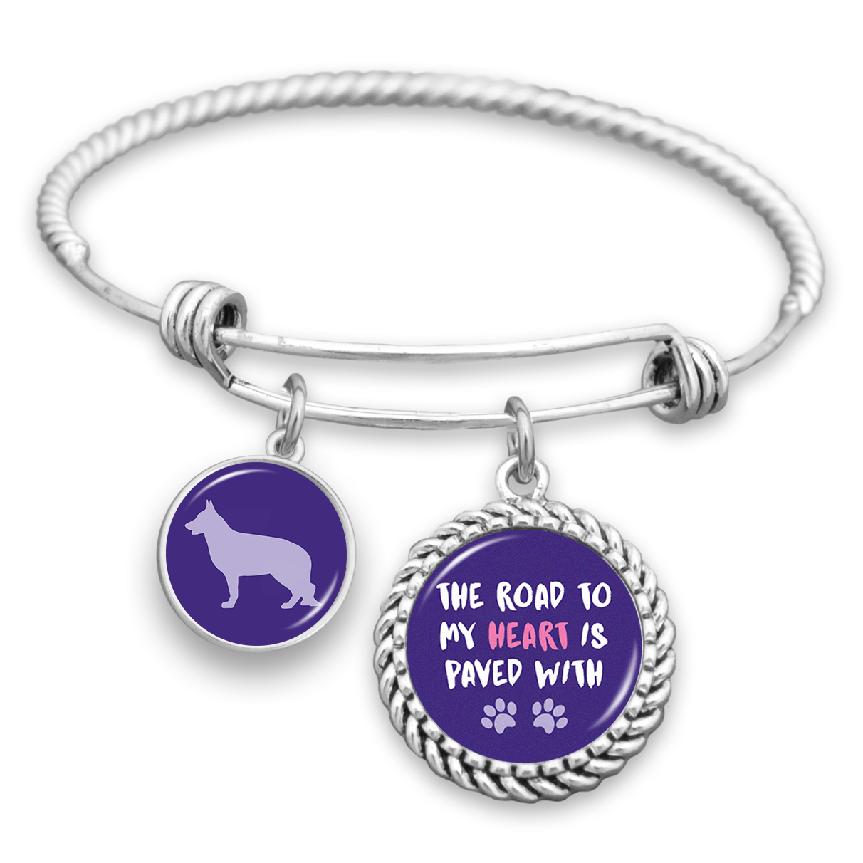 German Shepherd The Road To My Heart Is Paved With Paws Charm Bracelet