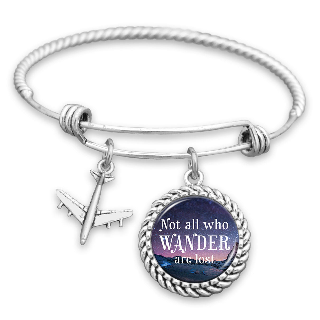 Starry Sky Not All Who Wander Are Lost Airplane Charm Bracelet