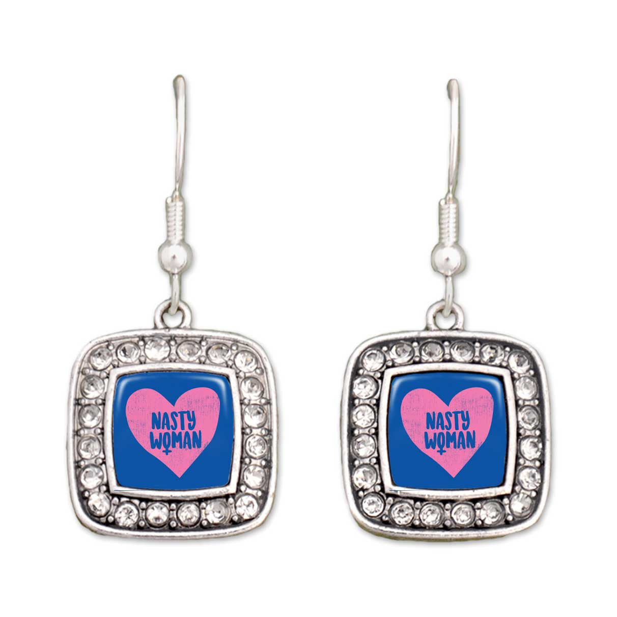 Nasty Woman Hillary Crystal Square Earrings