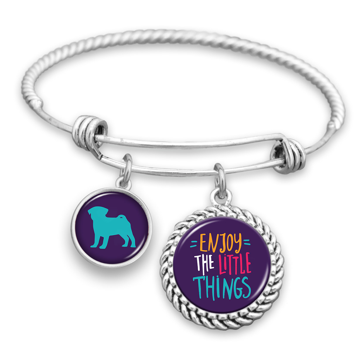 Enjoy The Little Things Pug Charm Bracelet