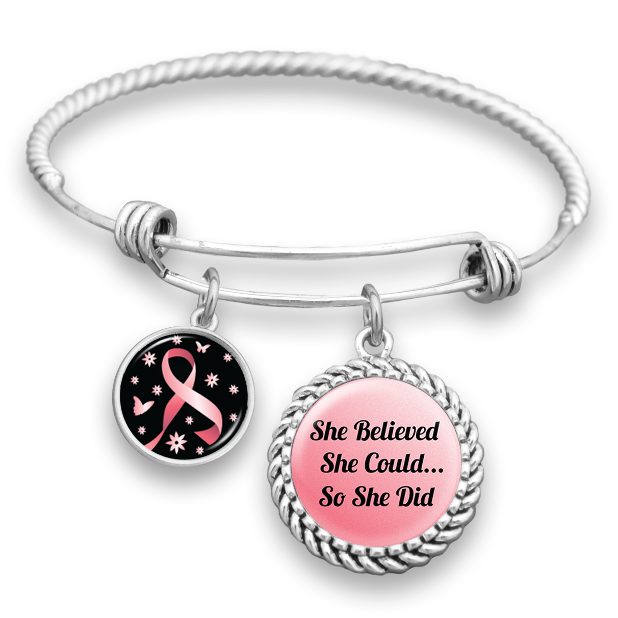 She Believed She Could So She Did Pink Ribbon Charm Bracelet